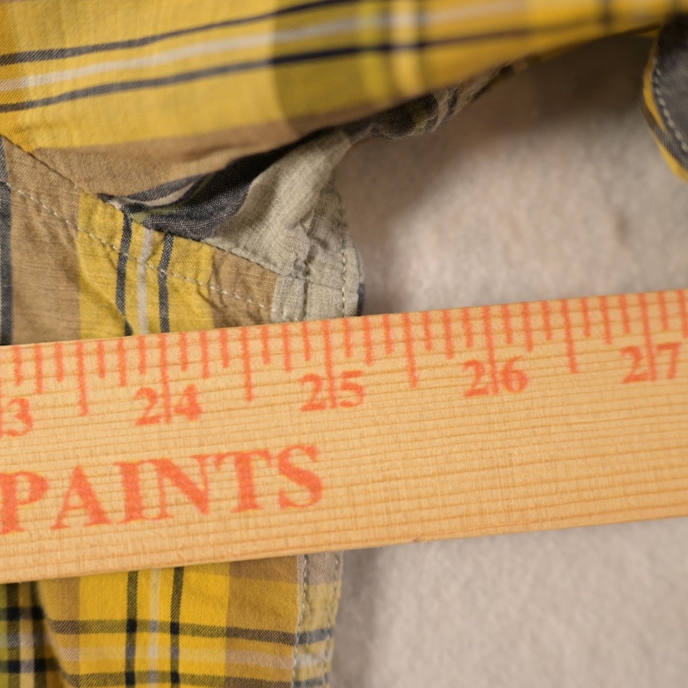 Banana Republic Mens XL Untucked Slim Yellow Plaid Button Down Shirt Long Slv - Picture 5 of 6